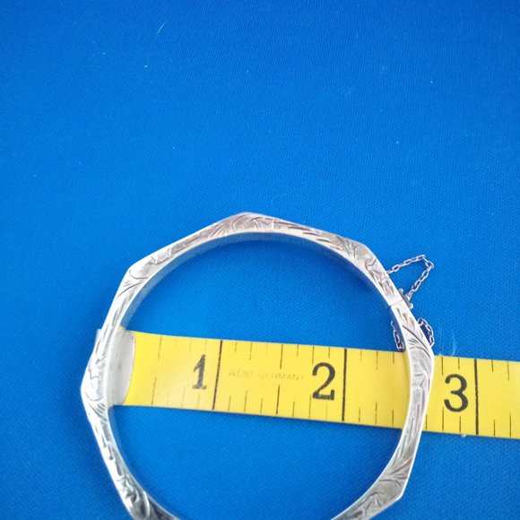 Vintage 925 silver engraved octagon bangle bracelet. - Picture 6 of 7
